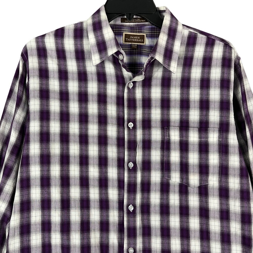James Tattersall Shirt‎ Mens XL Purple Plaid Business Casual Office Smart Classy